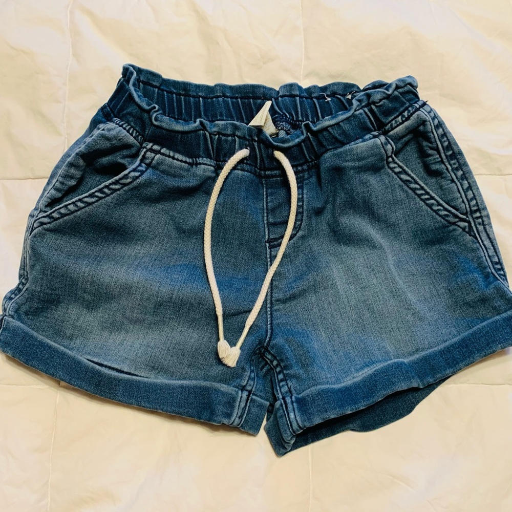 Elastic Waist Tie Denim Shorts - Size 10 - Medium Wash